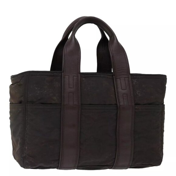 HERMES Acape Luco PM Hand Bag Nylon Brown Auth bs13398 - Picture 1 of 14